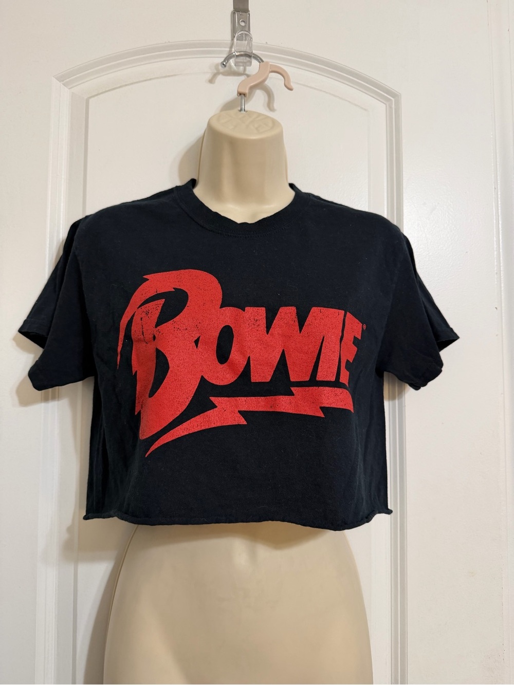 Bowie Black Crop Top with Red Logo